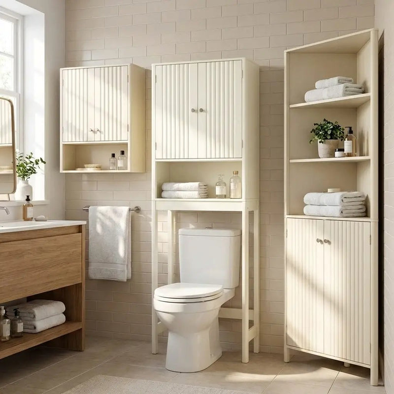 3-Piece Bathroom Cabinet Set with Fluted Doors Over Toilet Corner & Wall Cabinet by DirectDeals