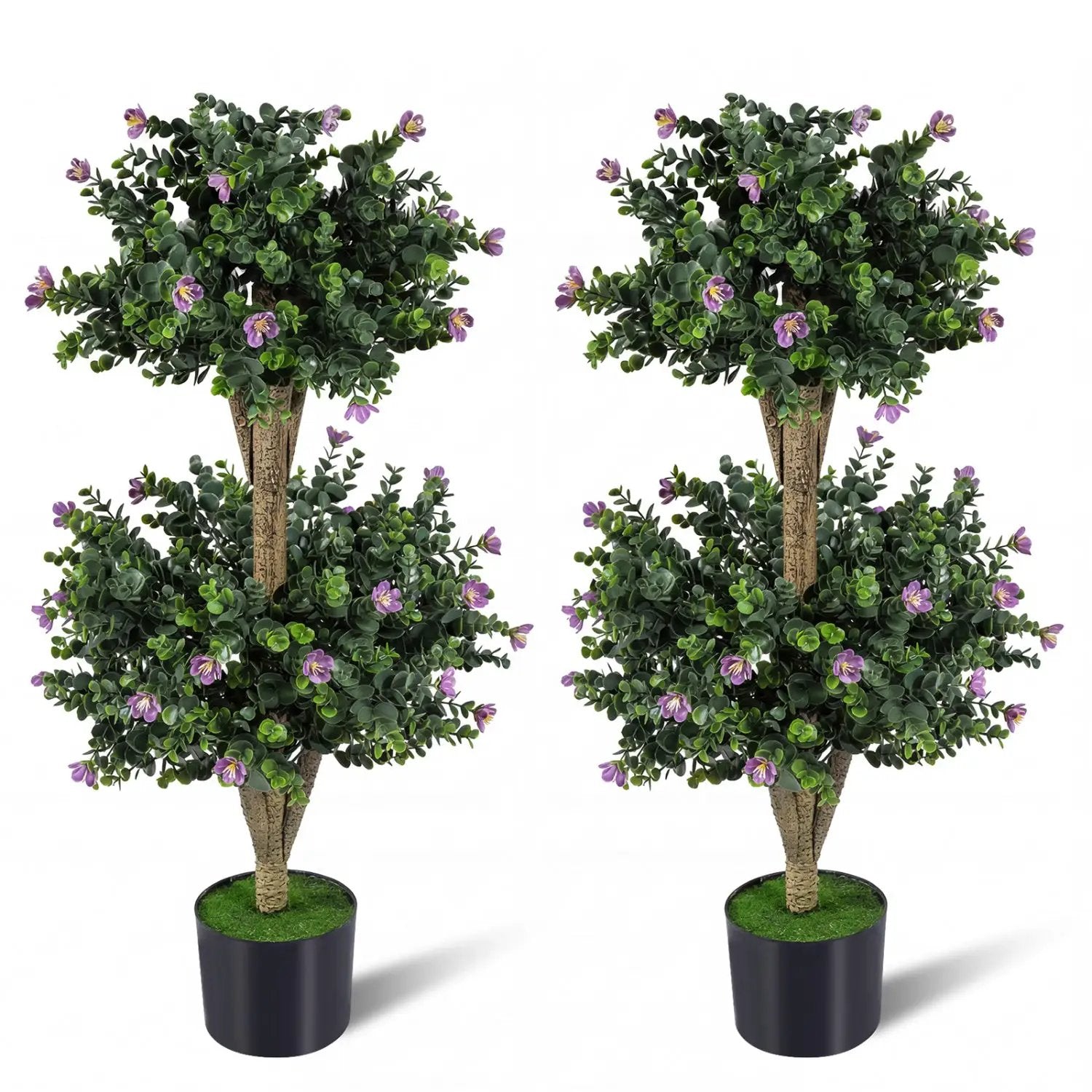 2 Pack 36" Artificial Double Ball Boxwood Topiary Tree with 41 Blossoms by DirectDeals