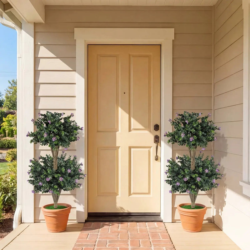 2 Pack 36" Artificial Double Ball Boxwood Topiary Tree with 41 Blossoms by DirectDeals