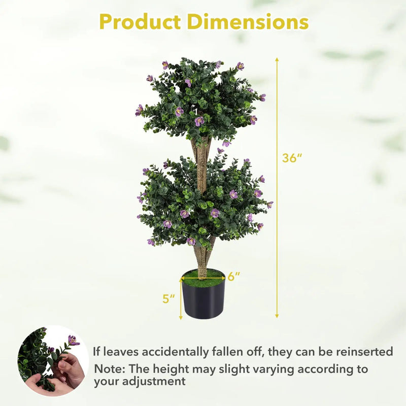 2 Pack 36" Artificial Double Ball Boxwood Topiary Tree with 41 Blossoms by DirectDeals