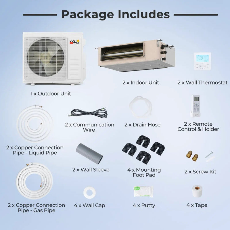 X-Pro 35000 BTU 2 Zone 22.5 SEER2 Concealed Ducted Mini Split AC by DirectDeals