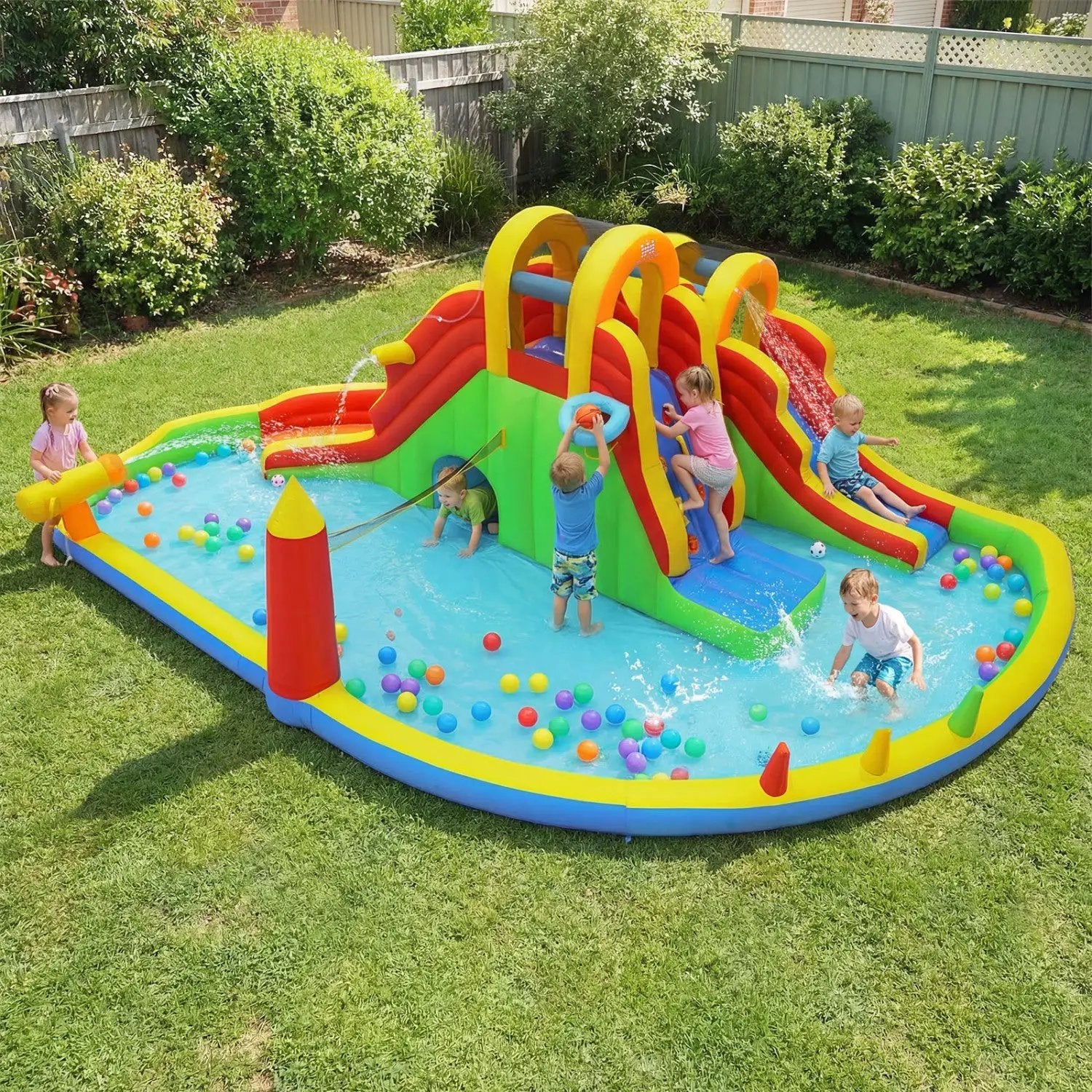 8-in-1 Giant Bounce House with 2 Long Slides and Climbing Walls for Yard Party by DirectDeals