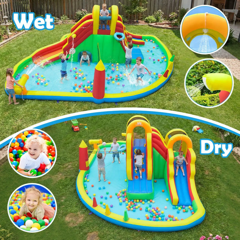 8-in-1 Giant Bounce House with 2 Long Slides and Climbing Walls for Yard Party by DirectDeals