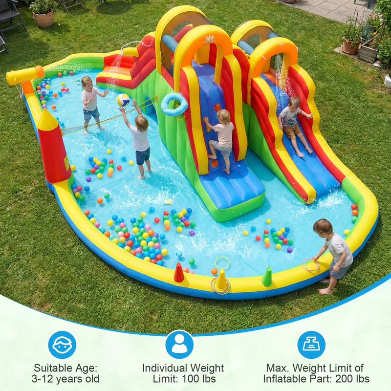 8-in-1 Giant Bounce House with 2 Long Slides and Climbing Walls for Yard Party by DirectDeals