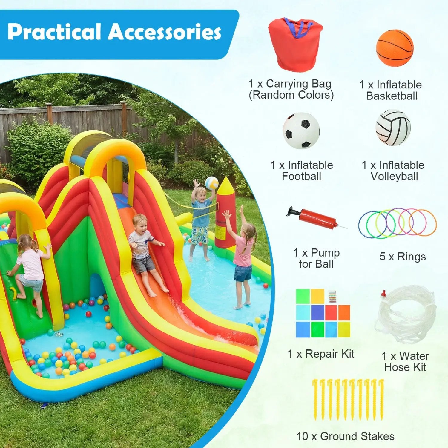 8-in-1 Giant Bounce House with 2 Long Slides and Climbing Walls for Yard Party by DirectDeals