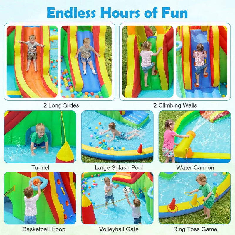 8-in-1 Giant Bounce House with 2 Long Slides for Yard Party with 750W Blower by DirectDeals