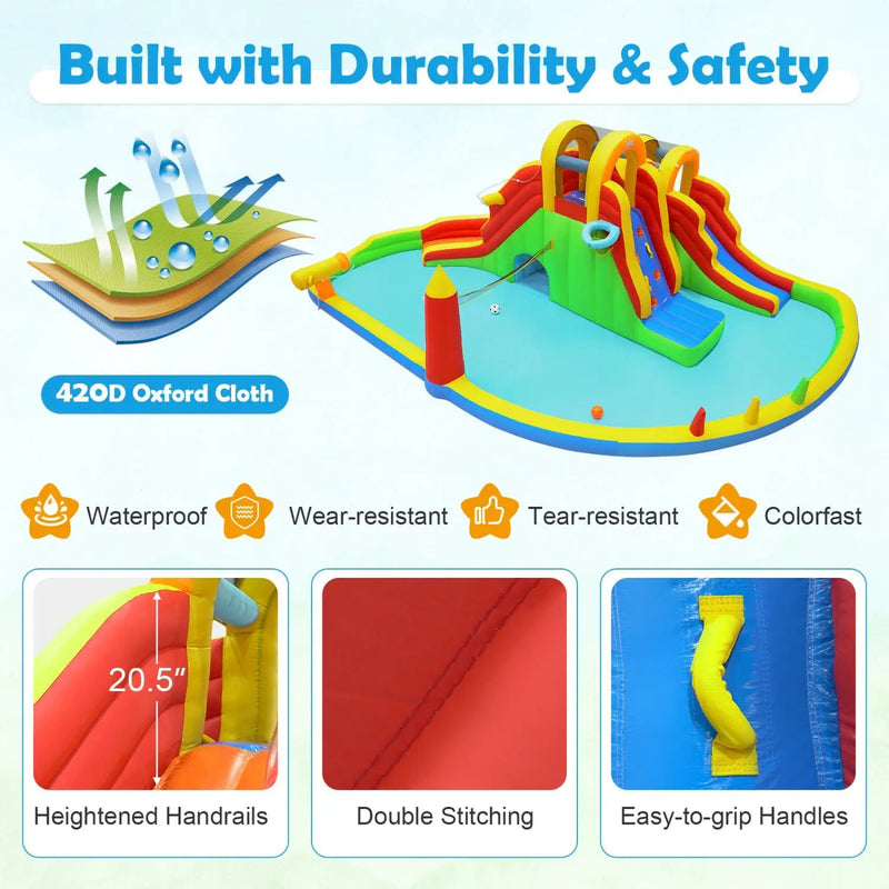 8-in-1 Giant Bounce House with 2 Long Slides for Yard Party with 780W Blower by DirectDeals