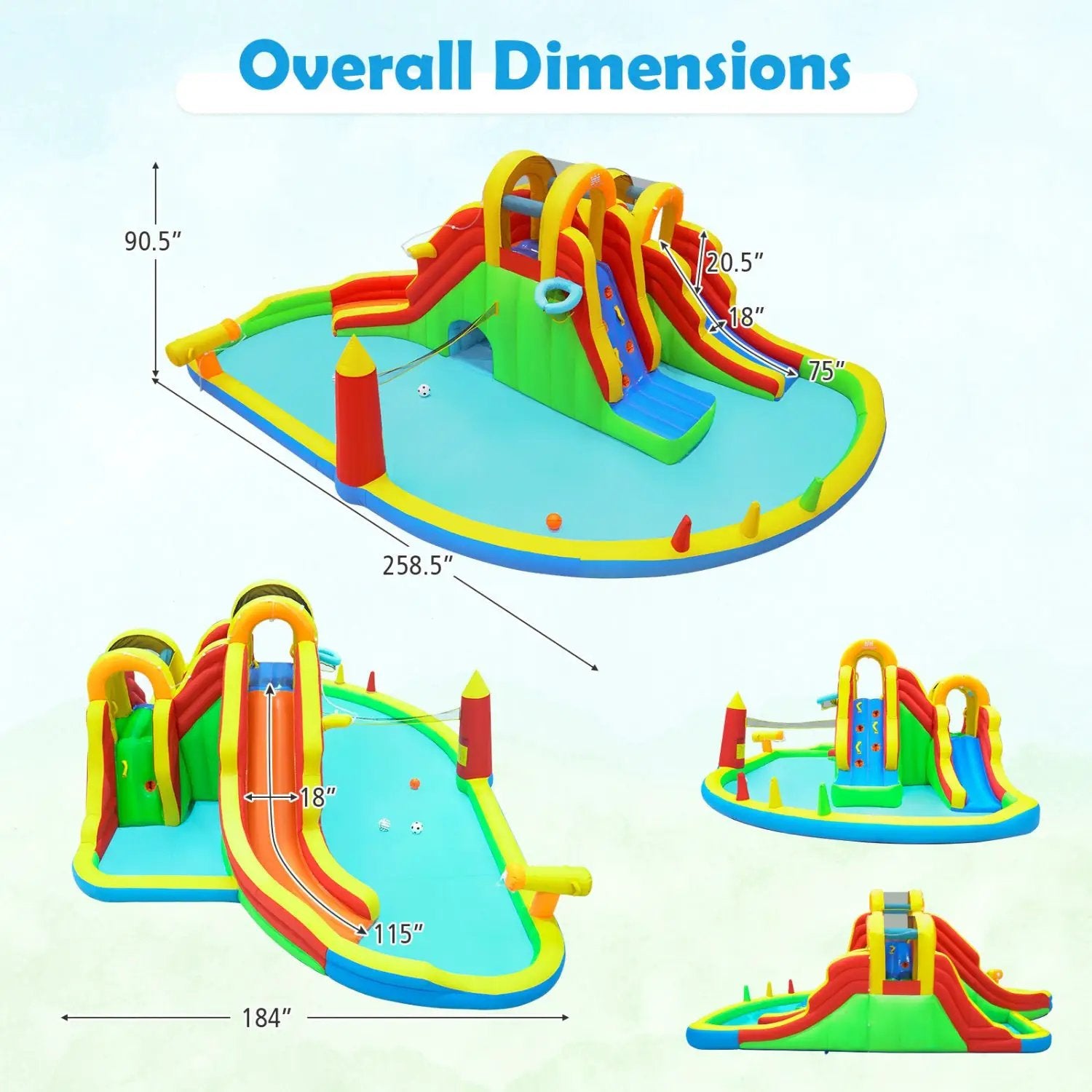 8-in-1 Giant Bounce House with 2 Long Slides for Yard Party with 780W Blower by DirectDeals