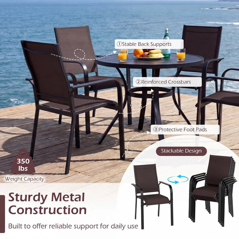 5 Pieces Patio Dining Set for 4 42.5 inch Outdoor Round Metal Table by DirectDeals