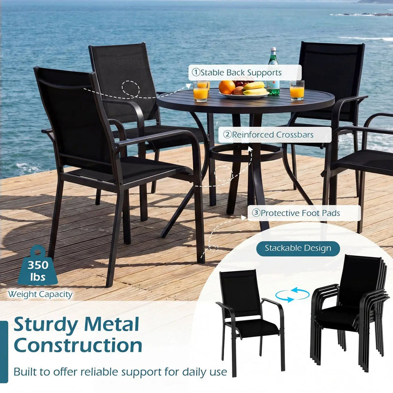 5 Pieces Patio Dining Set for 4 42.5 inch Outdoor Round Metal Table by DirectDeals