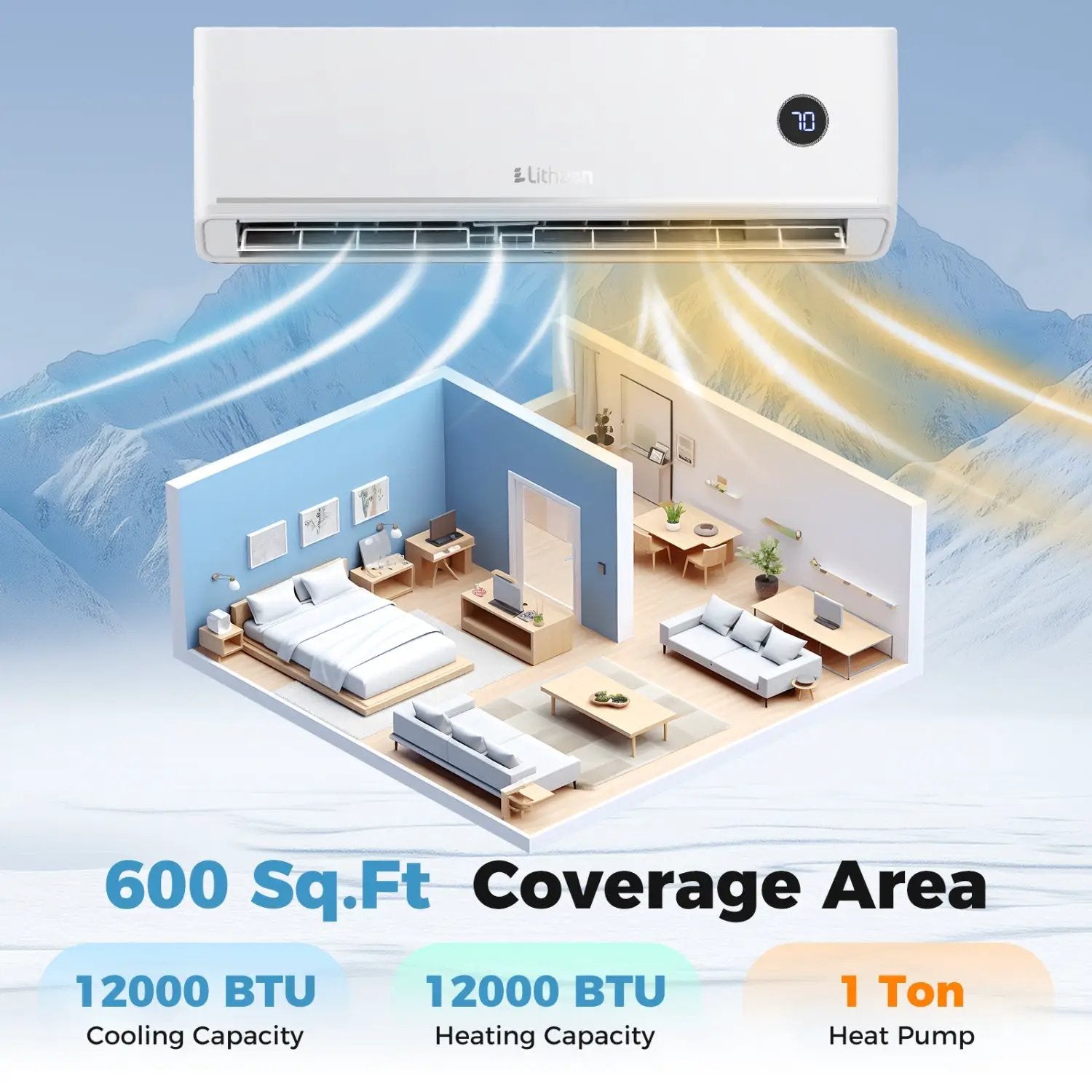 12000 BTU Smart Mini Split AC/Heater Works with Alexa & Google Assistant by DirectDeals