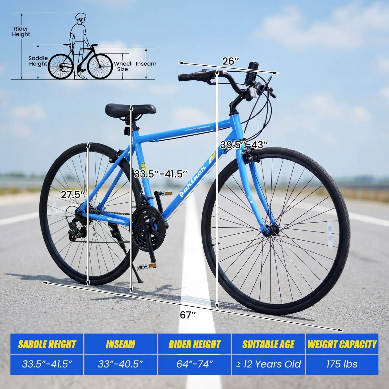 700C Hybrid Bike for Adult with 18-Speed Shimano Drivetrain and Phone Holder by DirectDeals