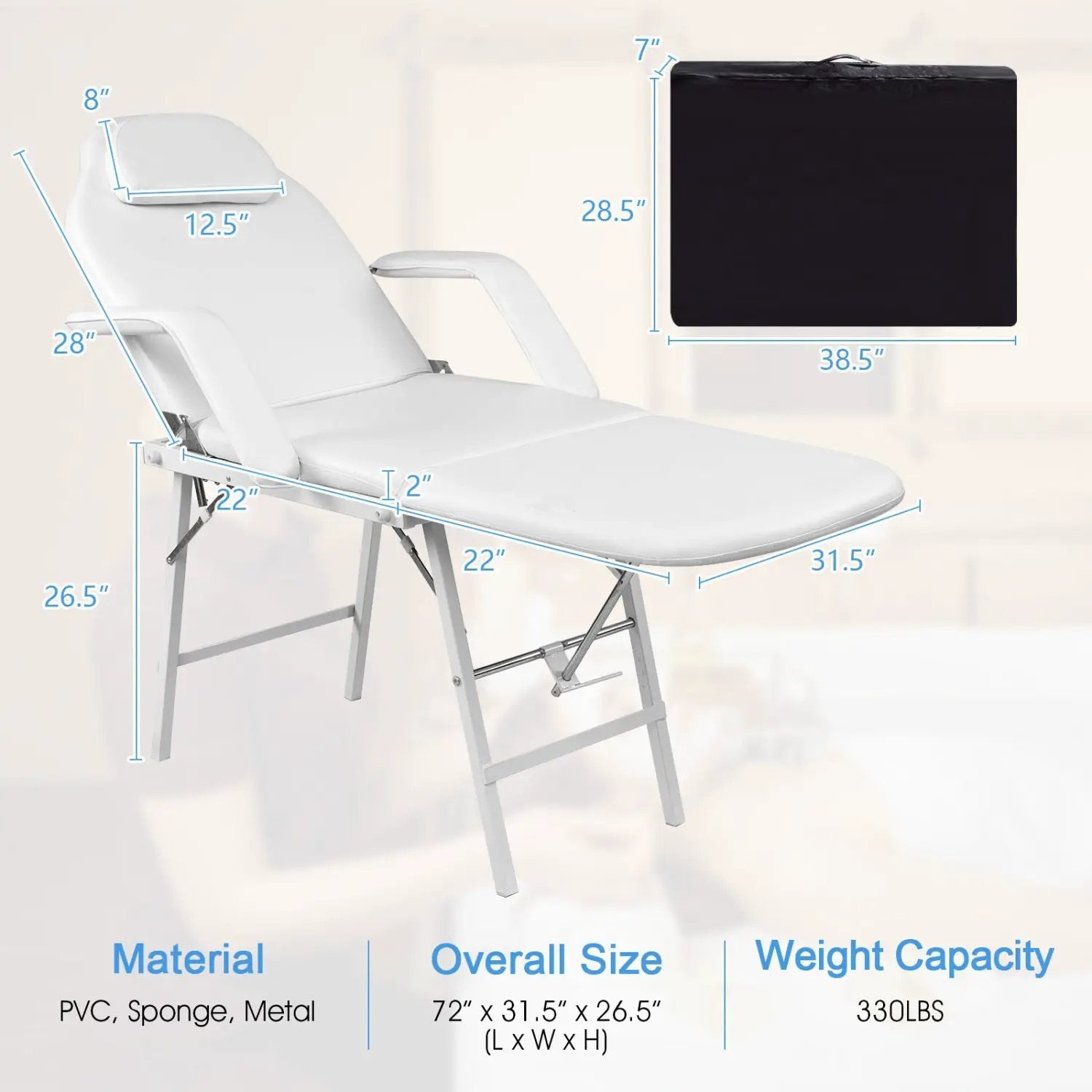 73 Inch Adjustable Massage Table with Backrest & Footrest by DirectDeals
