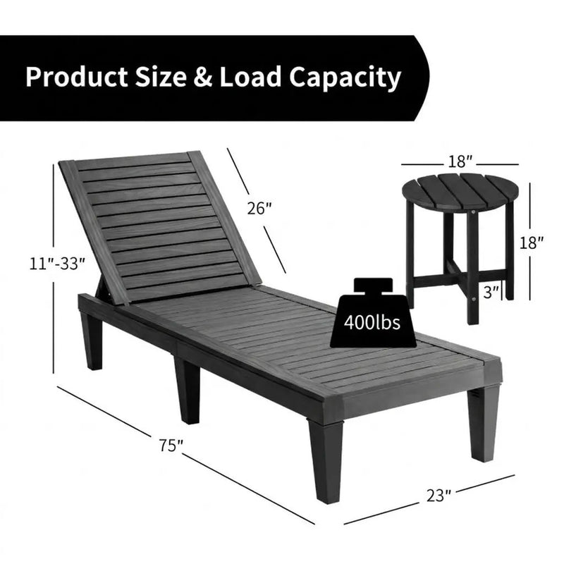3-Piece Patio Lounge Set with Adjustable Recliner Chairs and Round Side Table for Poolside by DirectDeals