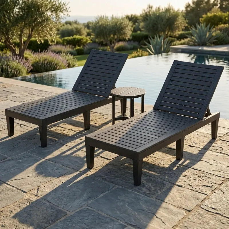 3-Piece Patio Lounge Set with Adjustable Recliner Chairs and Round Side Table for Poolside by DirectDeals
