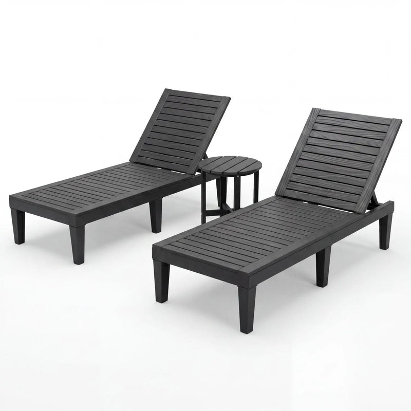 3-Piece Patio Lounge Set with Adjustable Recliner Chairs and Round Side Table for Poolside by DirectDeals