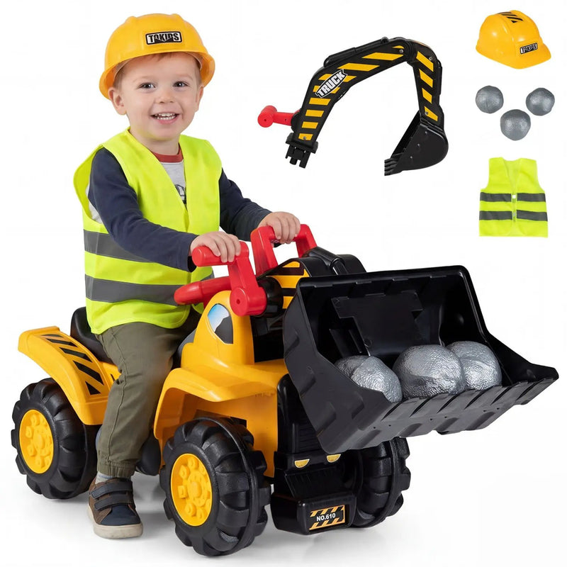 3-in-1 Ride on Excavator Bulldozer Detachable with Engine Sound and Helmet by DirectDeals