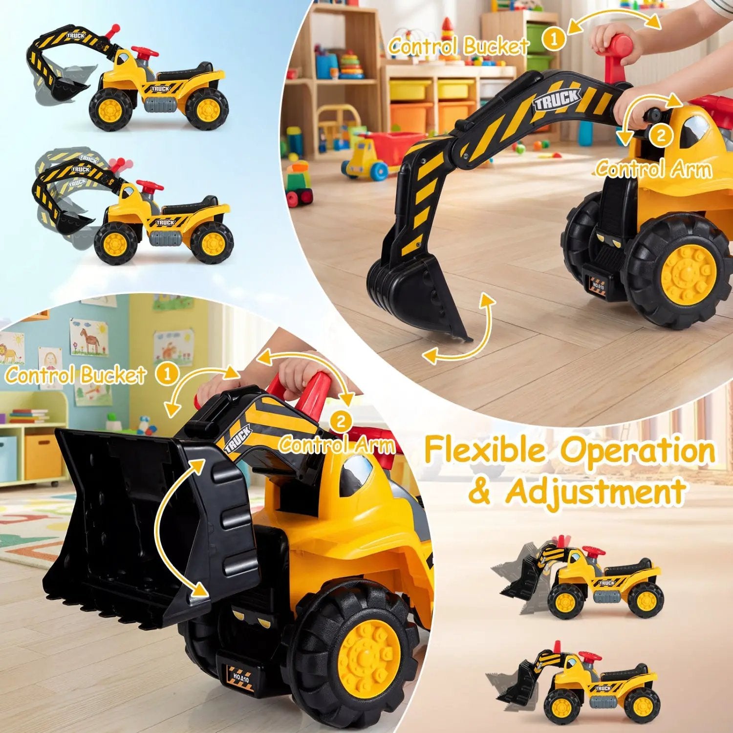 3-in-1 Ride on Excavator Bulldozer Detachable with Engine Sound and Helmet by DirectDeals