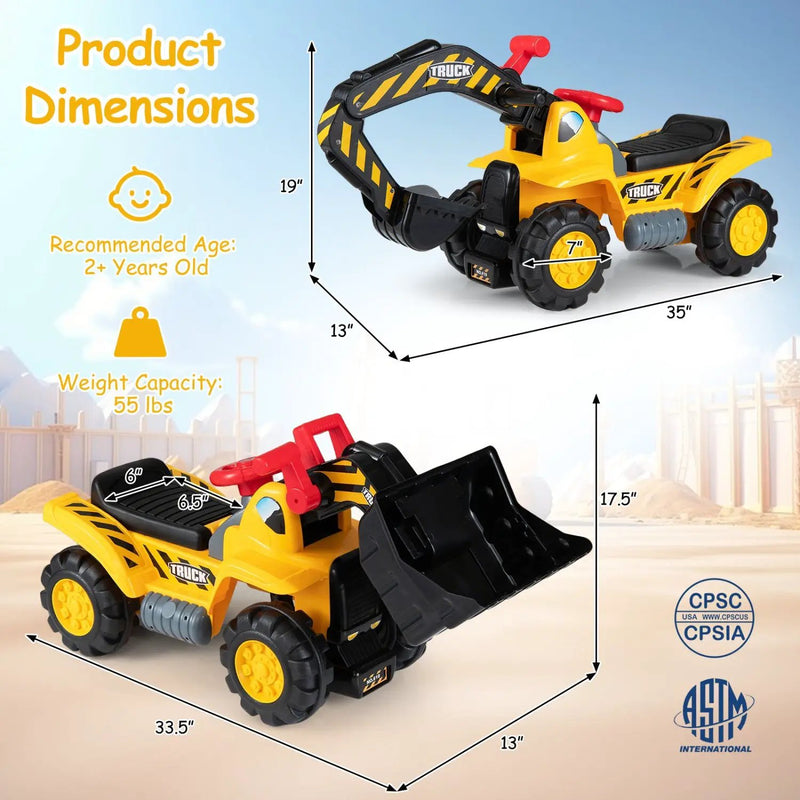 3-in-1 Ride on Excavator Bulldozer Detachable with Engine Sound and Helmet by DirectDeals