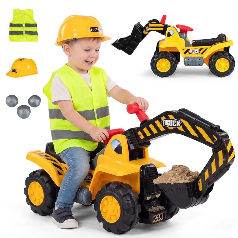 3-in-1 Ride on Excavator Bulldozer Detachable with Engine Sound and Helmet by DirectDeals