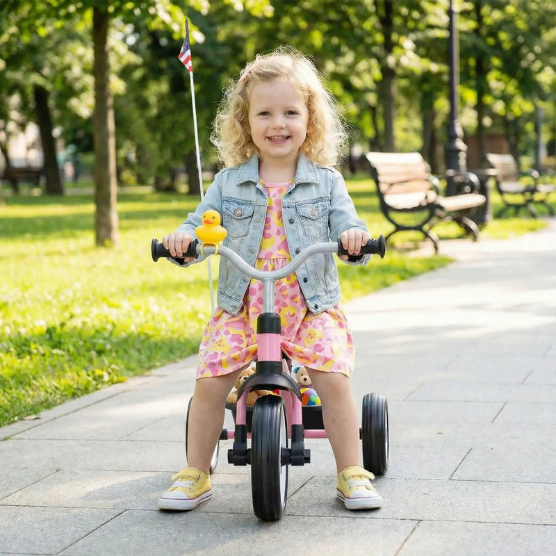 Glowing Wheels Toddler Tricycle Foldable Kids Trike with Basket and Duck Bell by DirectDeals