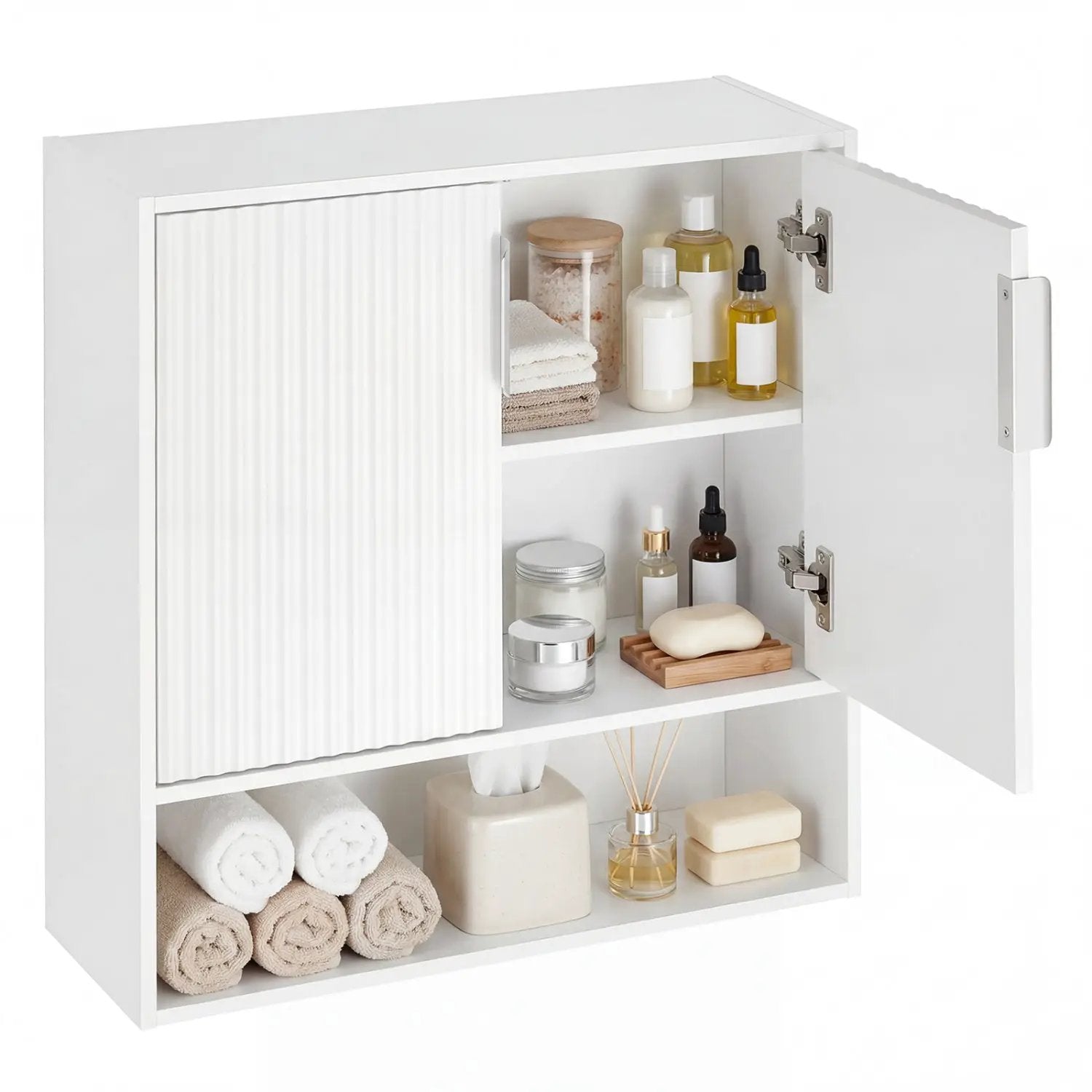 Bathroom Wall Cabinet with 2 Fluted Doors and Open Cube and Adjustable Shelf by DirectDeals