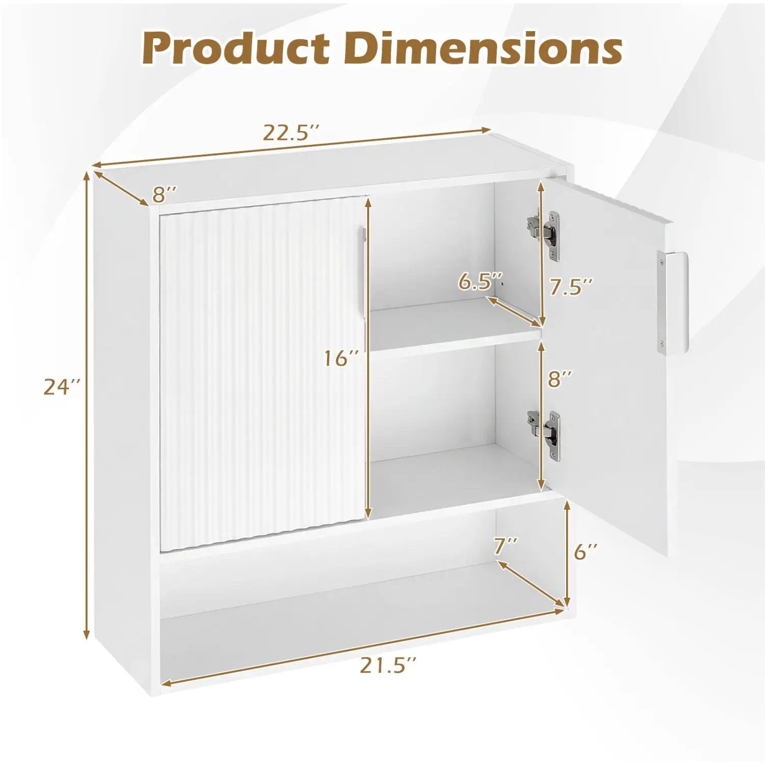 Bathroom Wall Cabinet with 2 Fluted Doors and Open Cube and Adjustable Shelf by DirectDeals