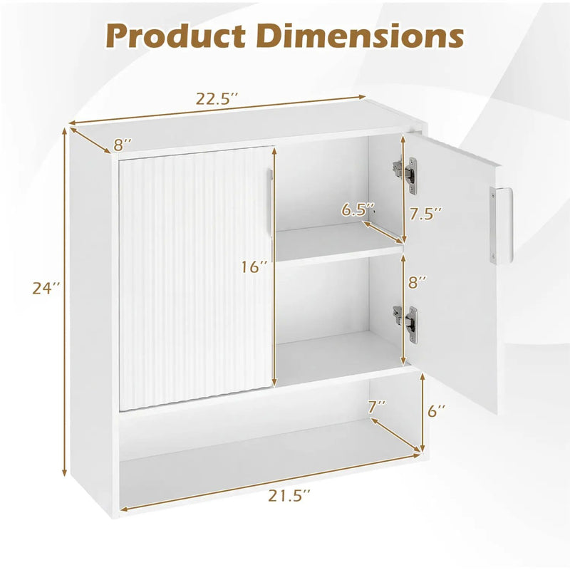 Bathroom Wall Cabinet with 2 Fluted Doors and Open Cube and Adjustable Shelf by DirectDeals