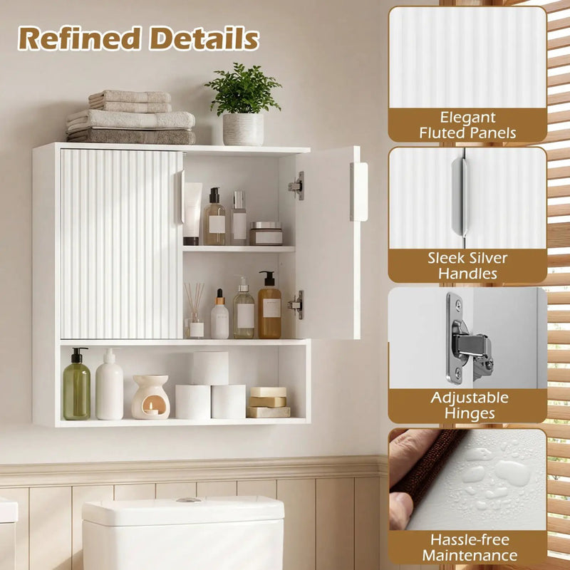 Bathroom Wall Cabinet with 2 Fluted Doors and Open Cube and Adjustable Shelf by DirectDeals