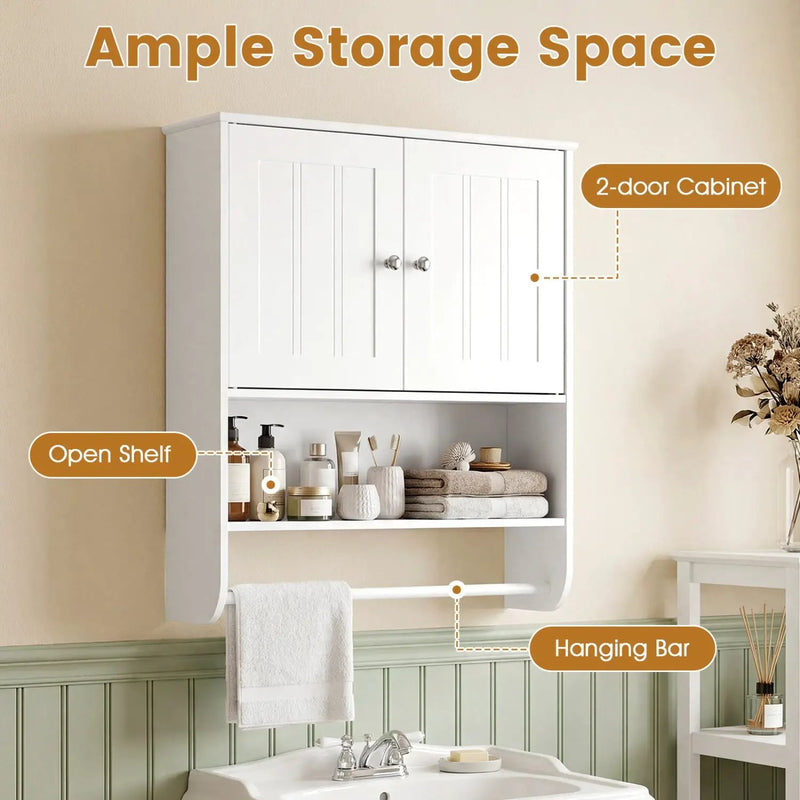 Bathroom Wall Cabinet with Towel Bar and Open Shelf and Adjustable Shelf by DirectDeals