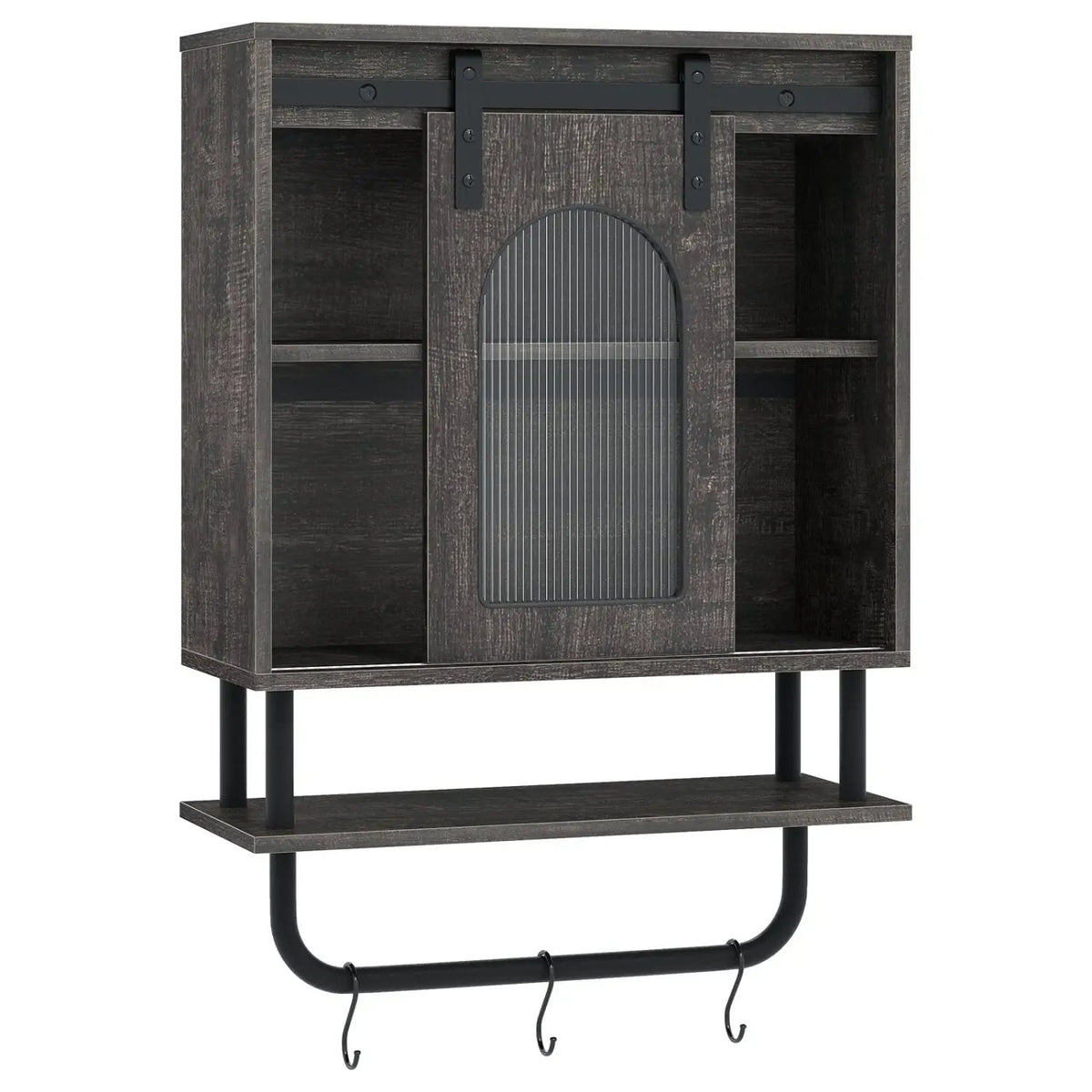 Bathroom Wall Cabinet with Sliding Barn Door and Metal Hanging Bar with 3 Hooks by DirectDeals