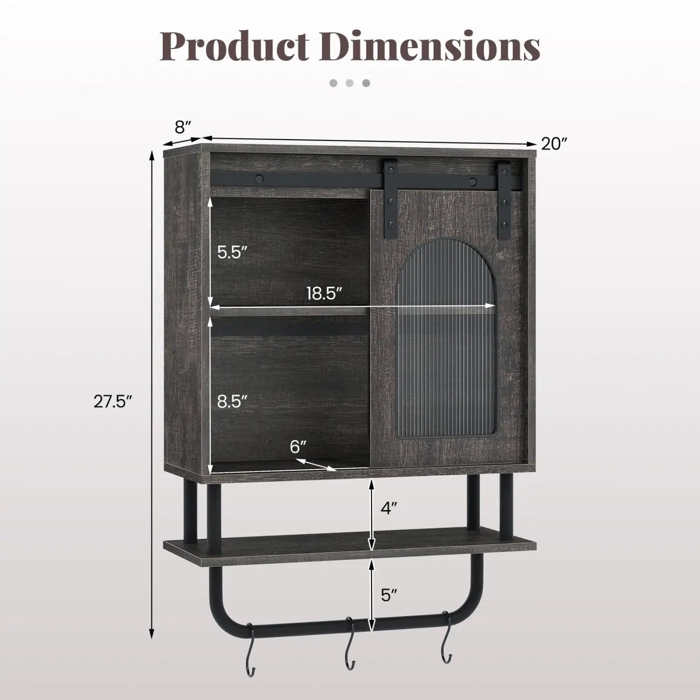 Bathroom Wall Cabinet with Sliding Barn Door and Metal Hanging Bar with 3 Hooks by DirectDeals