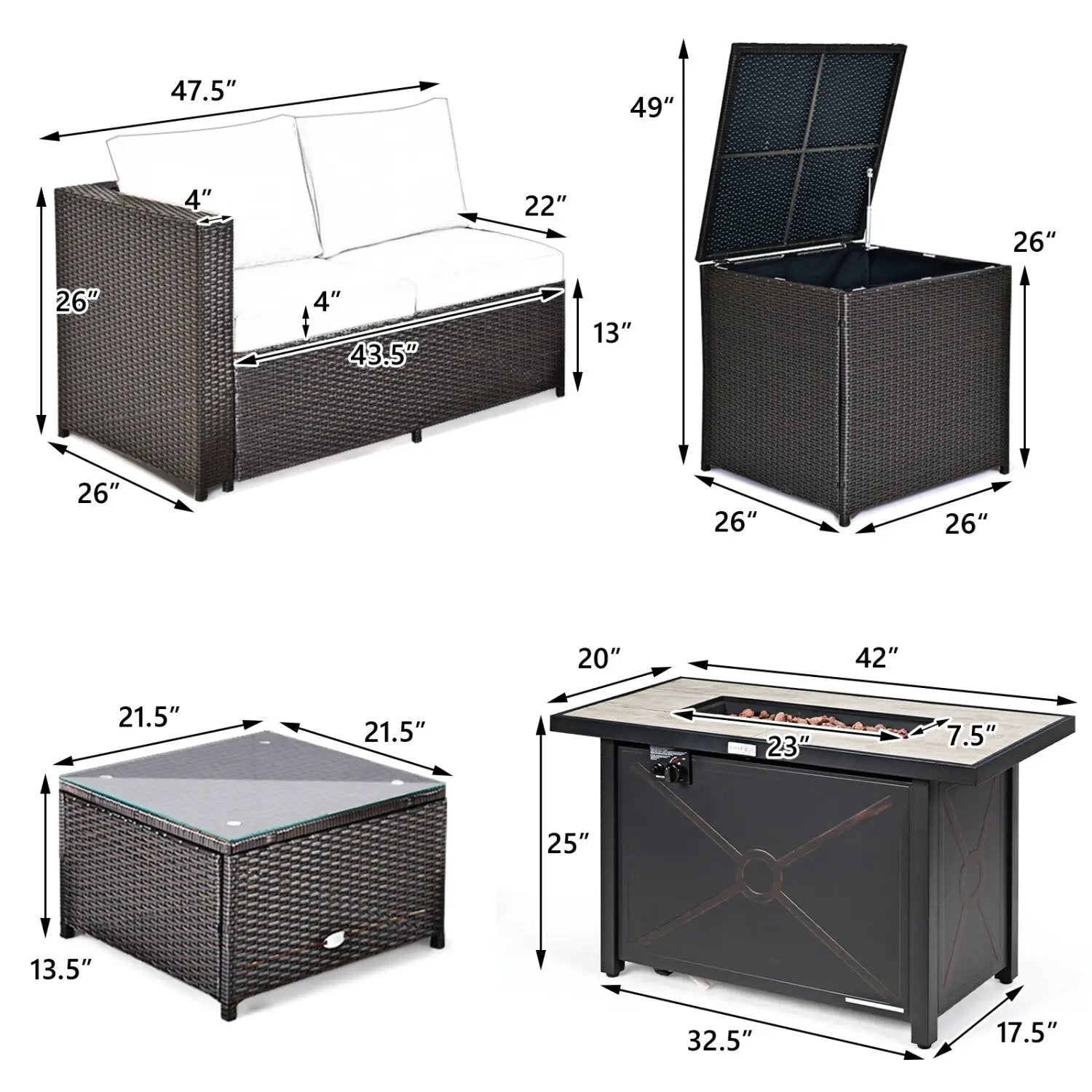 5-Piece Patio Furniture Set with Propane Fire Pit Table by DirectDeals