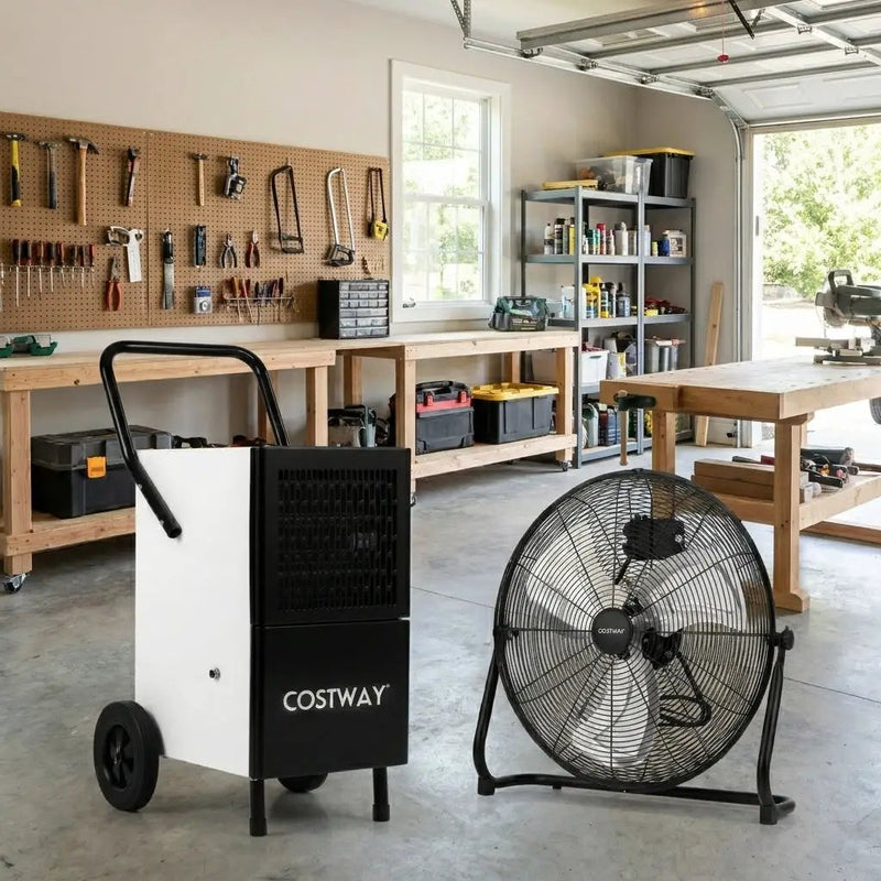 Commercial Dehumidifier and Heavy‑Duty Metal Floor Fan Combo by DirectDeals