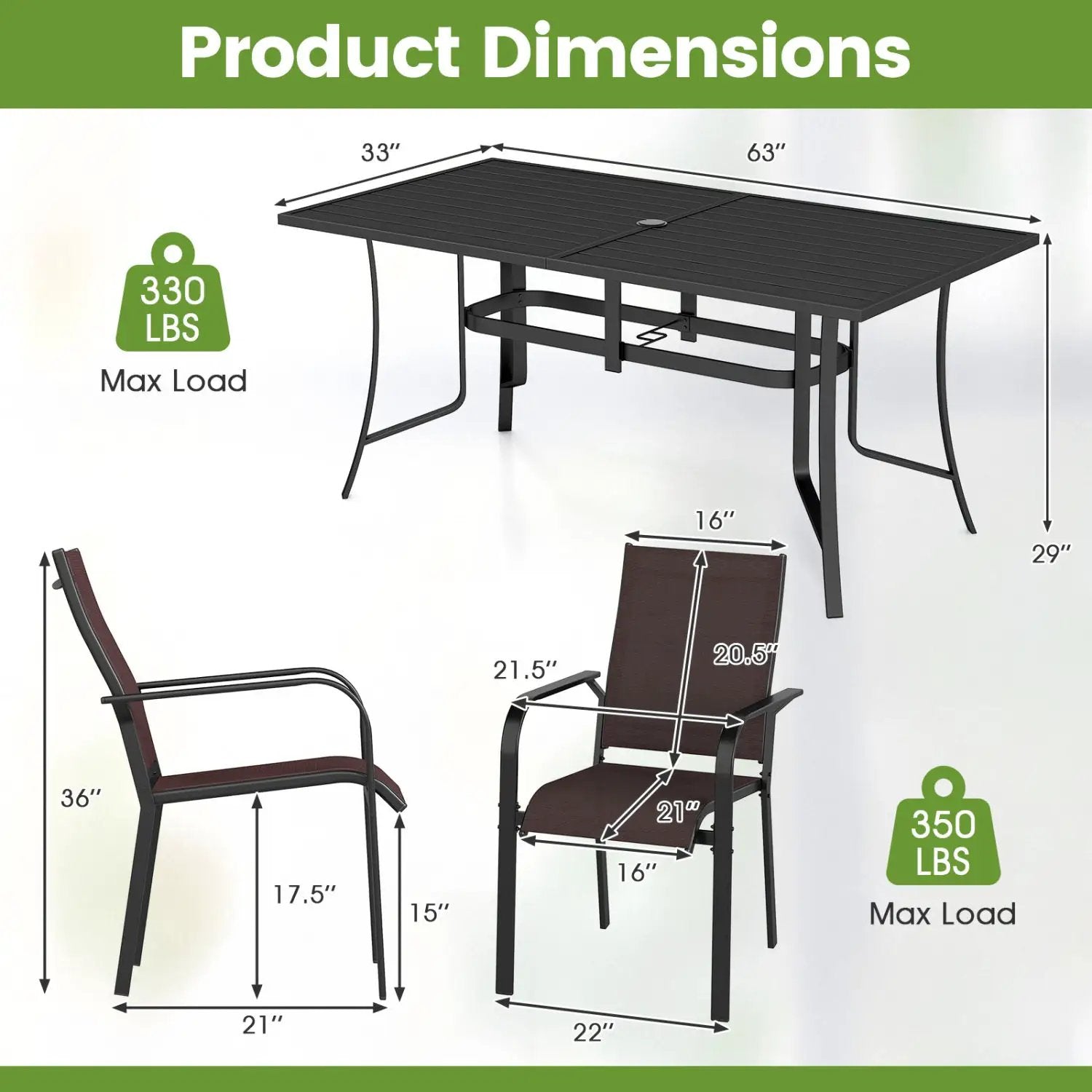 7-Piece Patio Dining Set for 6 with Rectangle Metal Table and Stackable Breathable Mesh Armchairs by DirectDeals