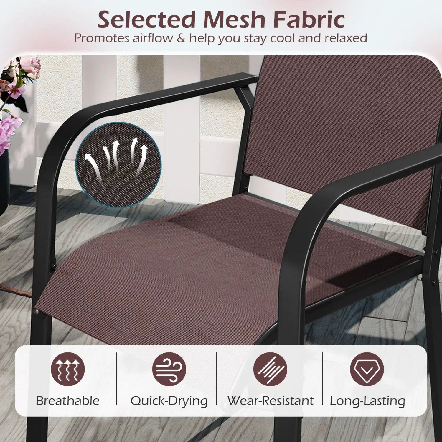 7-Piece Patio Dining Set for 6 with Rectangle Metal Table and Stackable Breathable Mesh Armchairs by DirectDeals