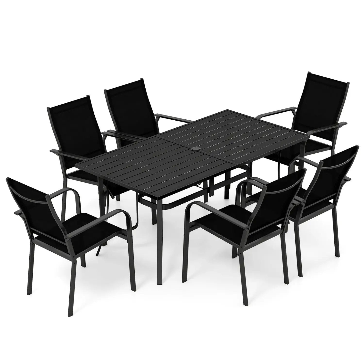 7-Piece Patio Dining Set for 6 with Rectangle Metal Table and Stackable Breathable Mesh Armchairs by DirectDeals