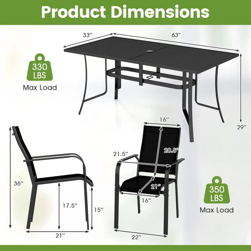 7-Piece Patio Dining Set for 6 with Rectangle Metal Table and Stackable Breathable Mesh Armchairs by DirectDeals