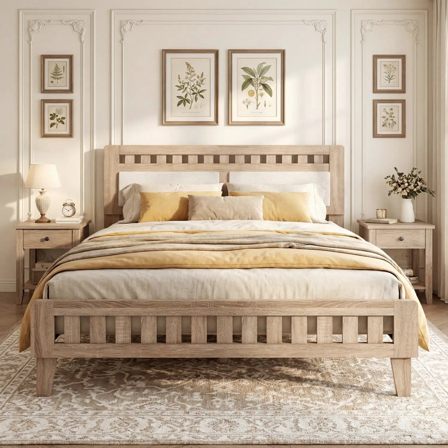 Queen Wood Bed Frame with Upholstered Headboard by DirectDeals