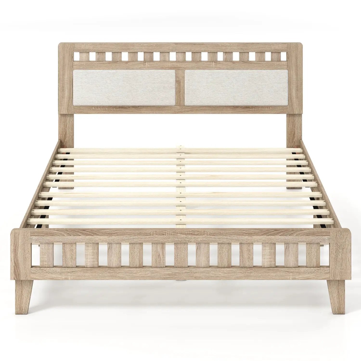 Queen Wood Bed Frame with Upholstered Headboard by DirectDeals