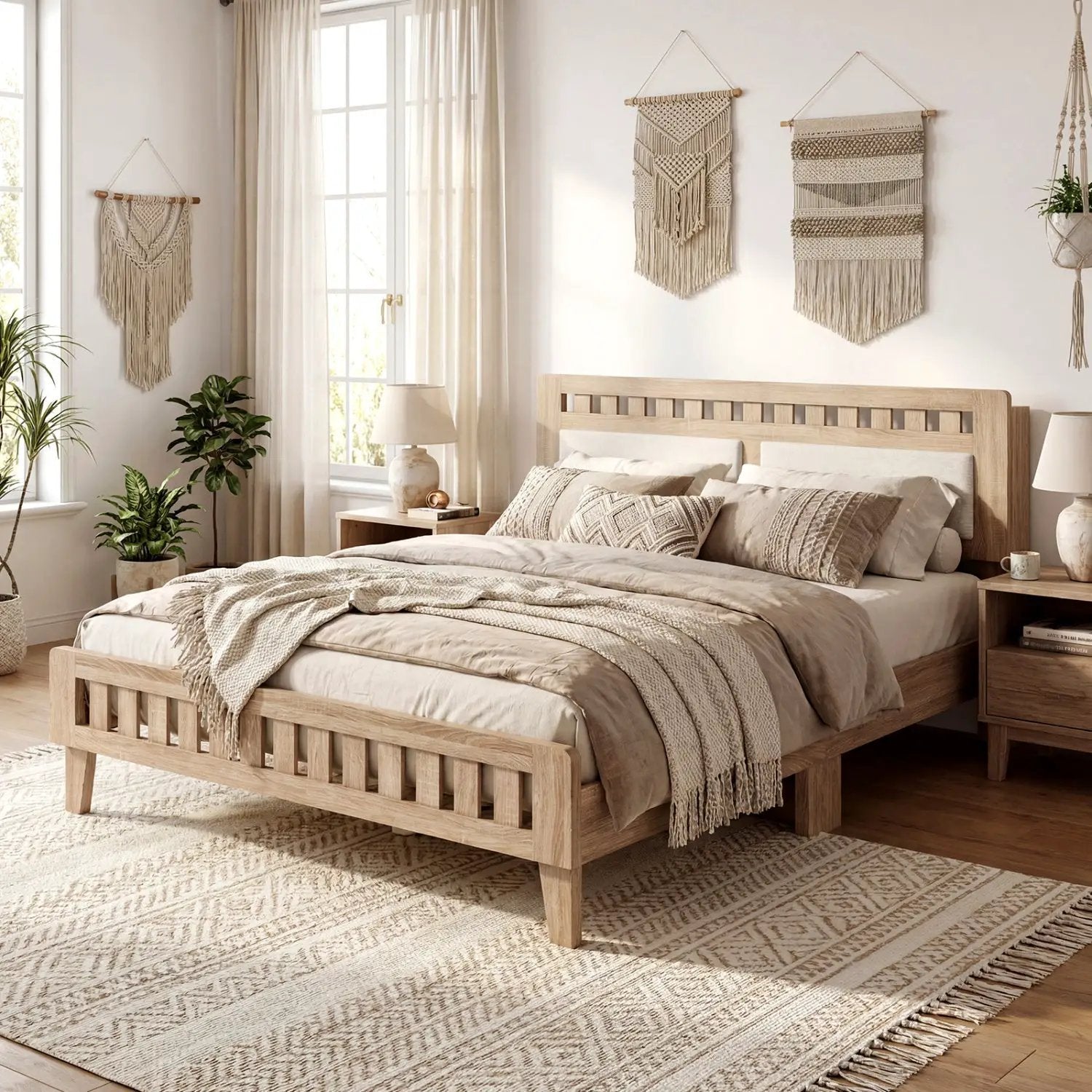 Queen Wood Bed Frame with Upholstered Headboard by DirectDeals