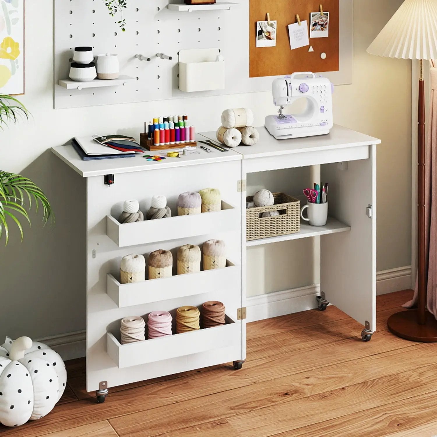 Sewing Machine and Table Set with Charging Station Folding Craft Desk and Beginner Sewing Machine by DirectDeals