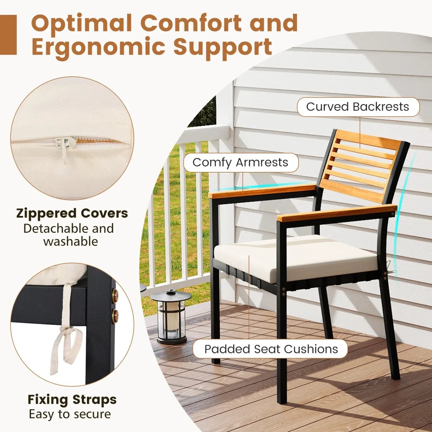 Stackable Patio Dining Chairs Set of 6 with Cushions by DirectDeals