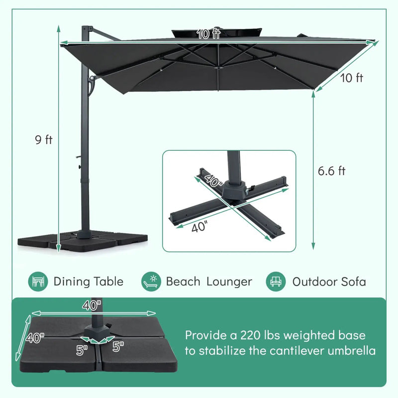 10 FT Cantilever Patio Umbrella with 220 LBS Base by DirectDeals