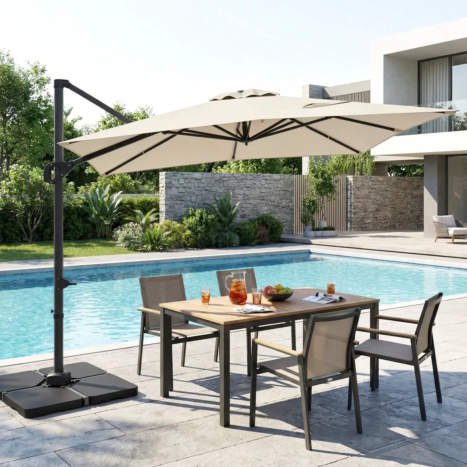 Offset Hanging Patio Umbrella 11x9 ft with 220 lb Base by DirectDeals