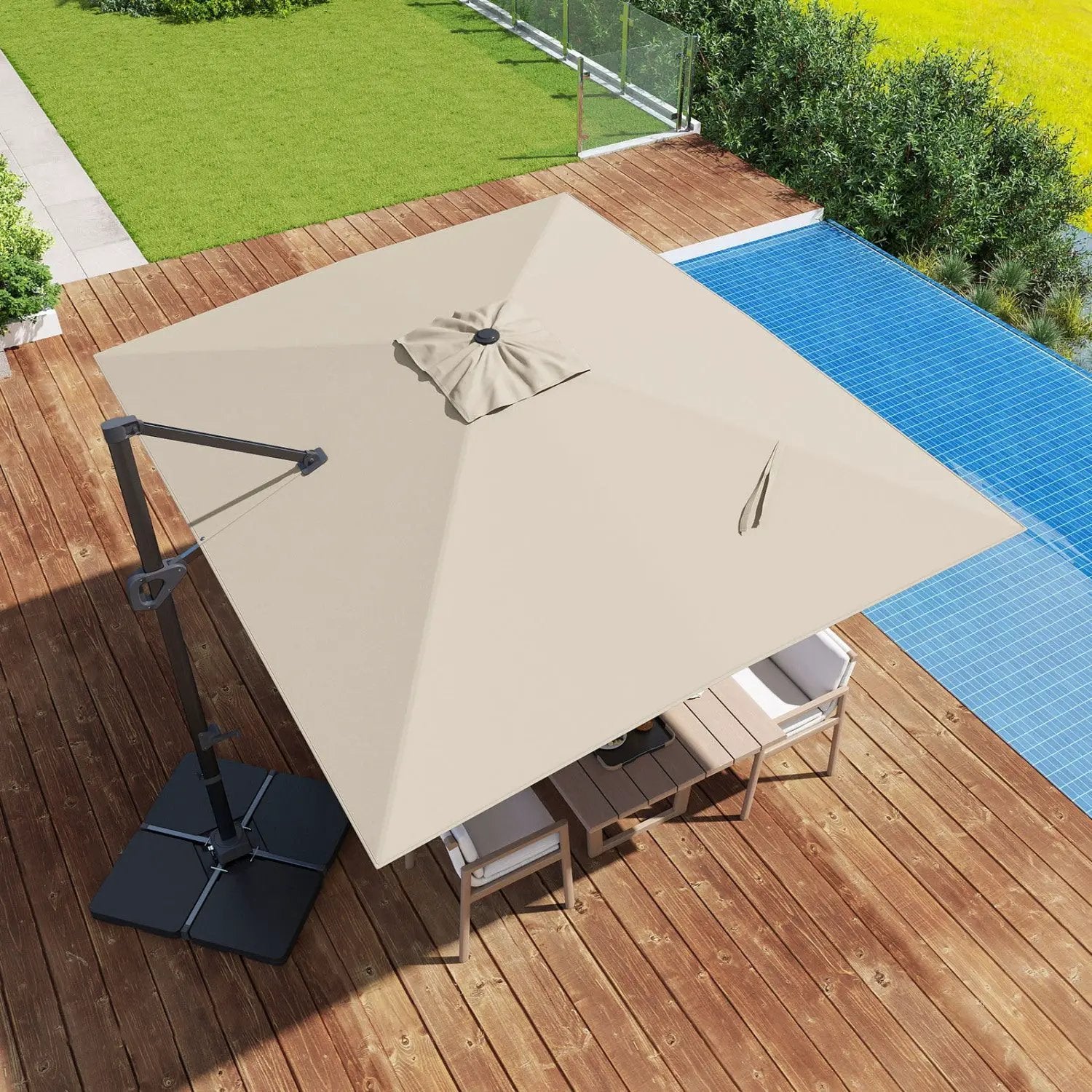 Offset Hanging Patio Umbrella 11x9 ft with 220 lb Base by DirectDeals