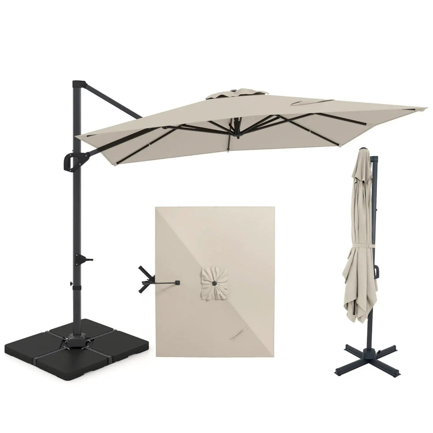 Offset Hanging Patio Umbrella 11x9 ft with 220 lb Base by DirectDeals