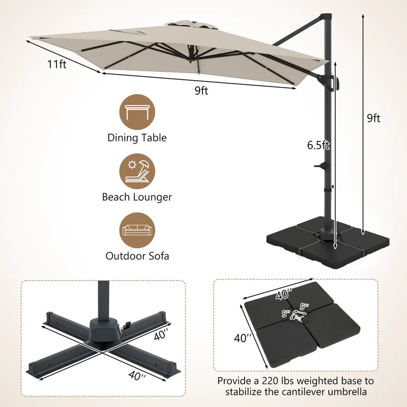 Offset Hanging Patio Umbrella 11x9 ft with 220 lb Base by DirectDeals