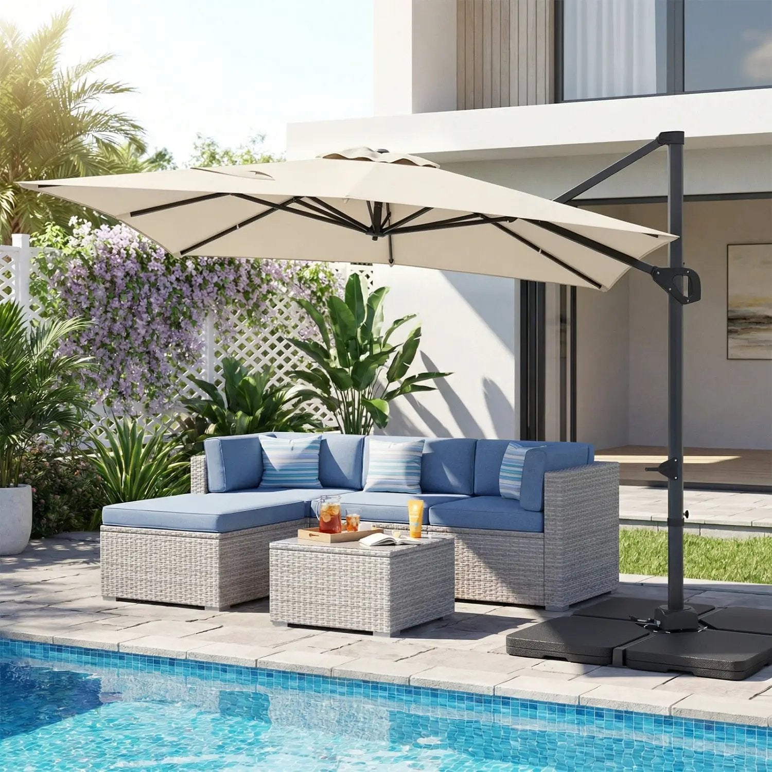 Offset Hanging Patio Umbrella 11x9 ft with 220 lb Base by DirectDeals