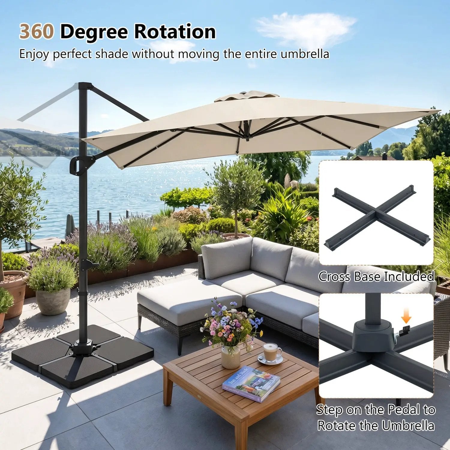 Offset Hanging Patio Umbrella 11x9 ft with 220 lb Base by DirectDeals